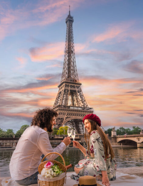 happy couple enjoying their moment in front of Eiffel tower